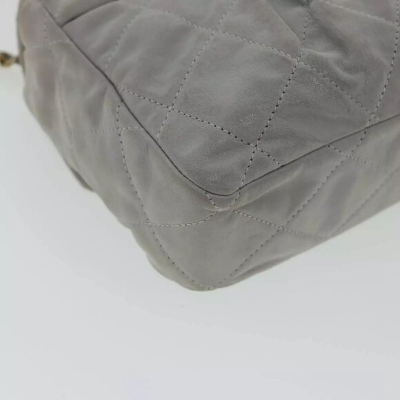 CHANEL Lamb Skin Matelasse Double Chain Shoulder Bag Gray CC Auth - Picture 11 of 16